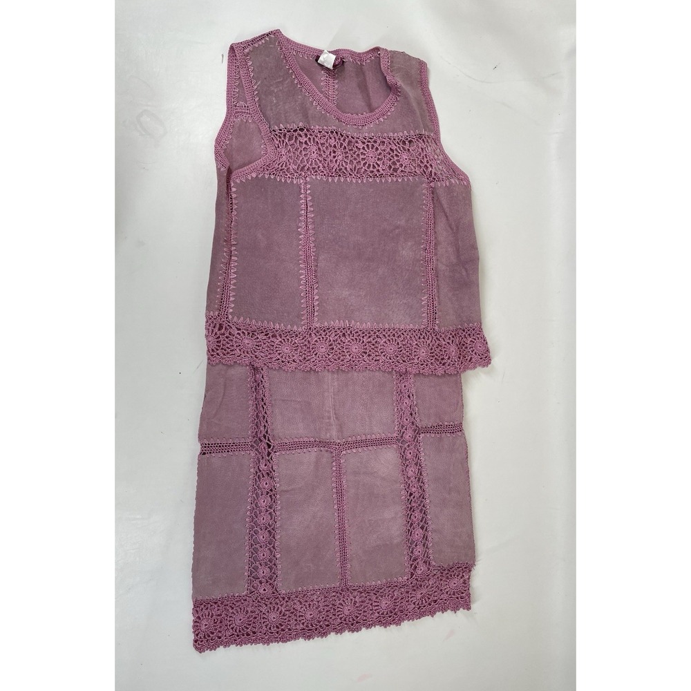 IDI By Mathew Leather‎ Crochet Dress Set Sleeveless Top Sz L Skirt Sz M Pink Y2K